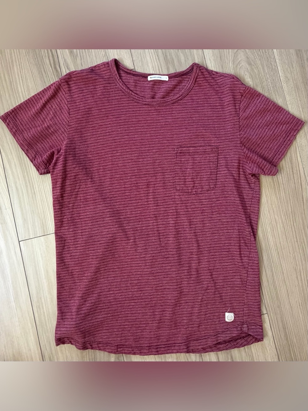 Marine Layer Mens Pocket Tee Red Black Stripe Cotton Crewneck sz S